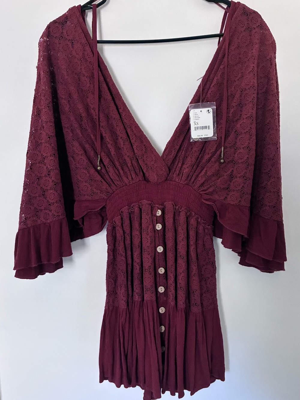 Free People Shyanne Romper Burgundy Lace V-Neck